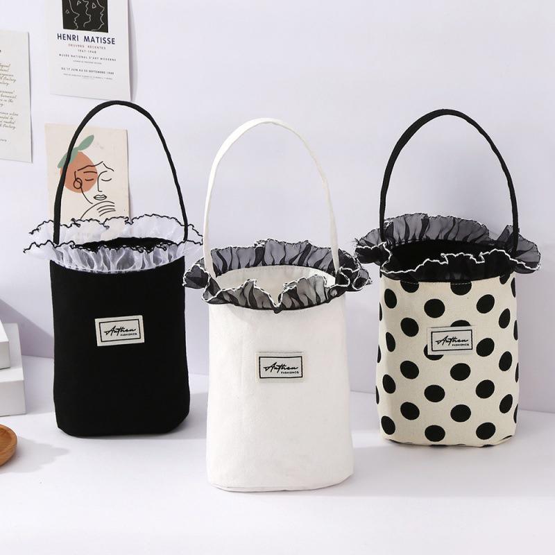 Корейский стиль кружева холст сумка милый сладкий темперамент сумки-ведра портативный пикник сумка для женщин девочек студент ланч сумка