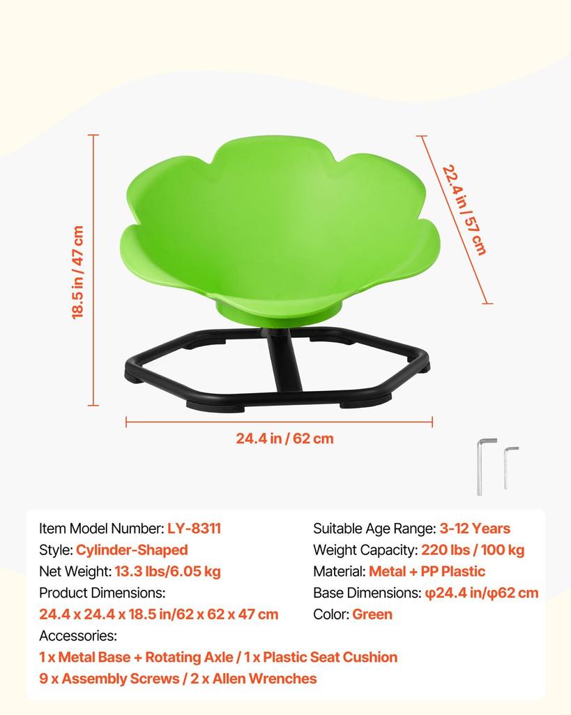 Kids Swivel Chair, 220 lbs Capacity, Cylinder Shape Sensory Spinning Chair, Autistic Kids Sensory Toy Seat with Non-Slip Metal Base, Toddler Sit &