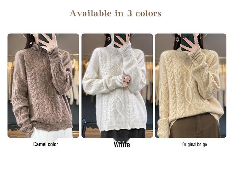 Women's High Neck Drop Shoulder Cashmere Sweater - Autumn/Winter New Arrival, Loose Slimming Knit Pullover