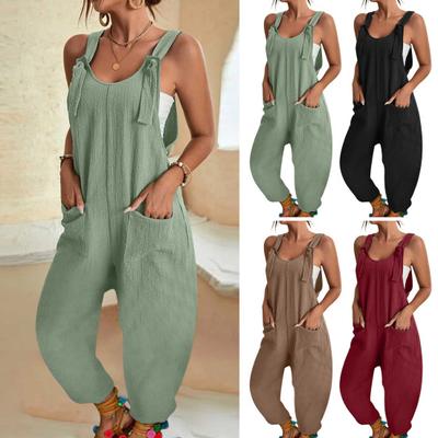 Женский комбинезон с регулируемыми широкими бретелями и карманами, широкий однотонный тонкий длинный комбинезон, комбинезон, уличная одежда