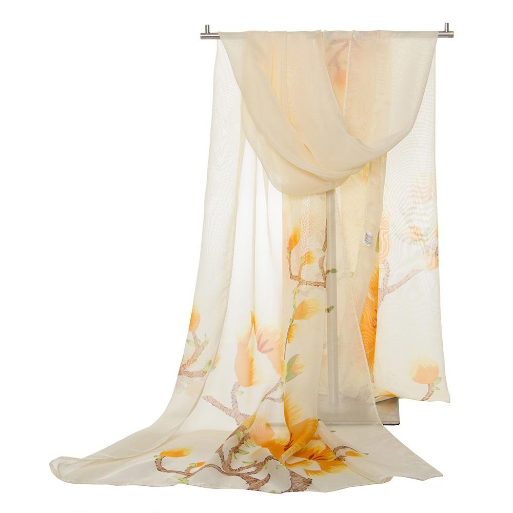 Flower Print Long Wrap Shawl 160*50cm Beach Gauze Scarf Elegant Shawl Silk for Women