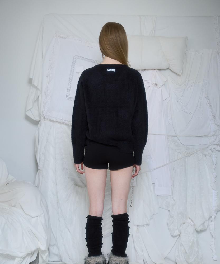 ROSEFRANTZ Fur V-Neck Knit [Black]