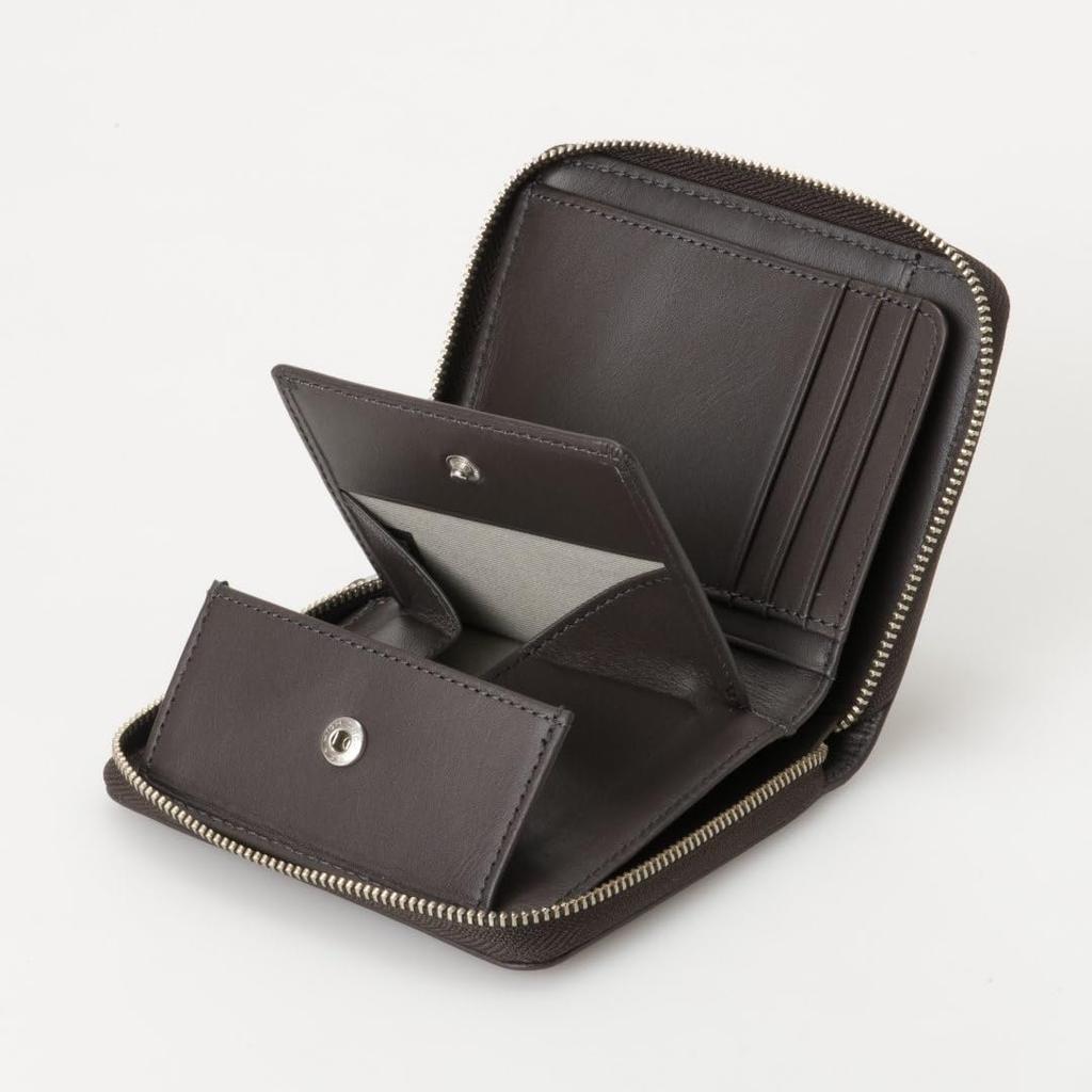 MARGARET HOWELL idea Cesar Round Zipper Bi-Fold Wallet Genuine Leather Compact Purse with Front Pocket Unisex MHLW5GS1