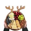 Wooden Serving Platter with Antler Handles Christmas Reindeer Decorative Plate Organizer Wood Food Tray for Snack Fruit