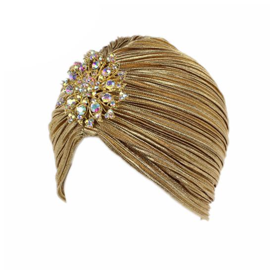Headscarf Hat with Fancy Pleats Rhinestones Retro Style Women Turban Hat 20s 30s Vintage Headpiece Hair Accessories