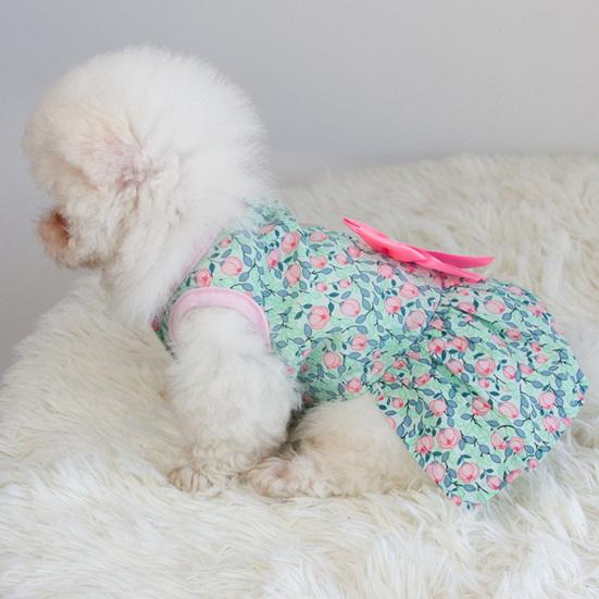 Summer Floral Print Small Dress Lovely Medium Dogs Sleeveless Foreleg Bowknot Decor Holiday Pet Outfit