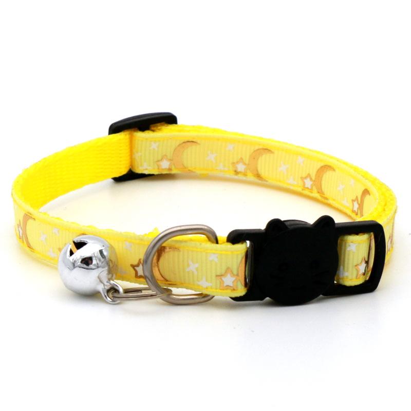 Cat Dog Collar Gold Color Stars and Moon Pet Collar with Bell and PP Material Separate Reflective Safety Buckle Solid Safe
