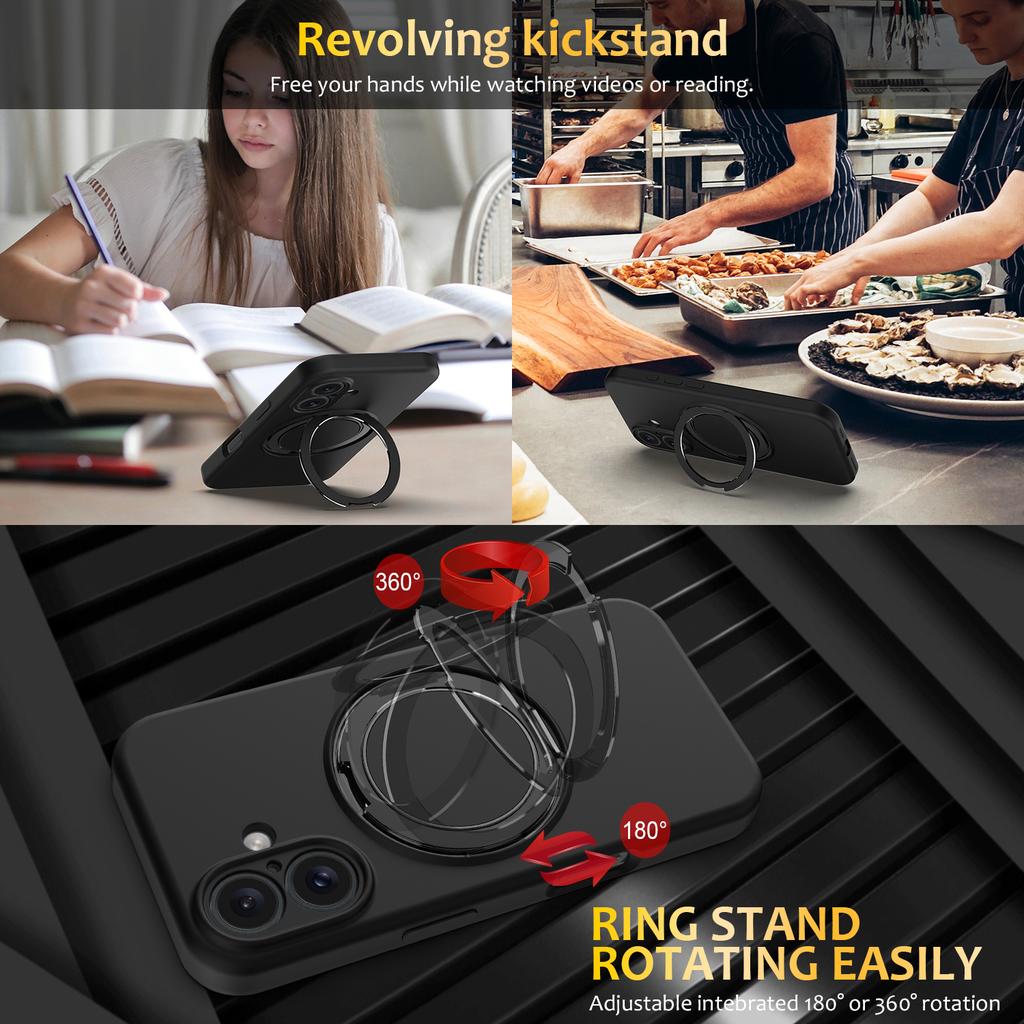 Чехол для iPhone 16, совместимый с MagSafe, вращающаяся металлическая подставка, чехол для телефона из ПК+силикона