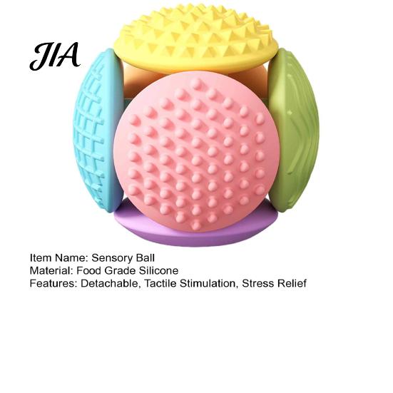 Kids Grip Training Tools Detachable Silicone Sensory Ball Toy, Mini Textured Colorful for Babies, Tactile Stimulation Stress Relief Toy Fine