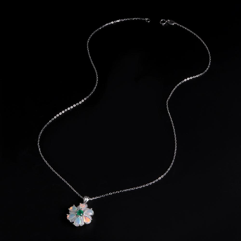 Комплект женских украшений из натурального опала с зеленым агатом, серебро 925 пробы, подвеска, ожерелье, серьги, кольцо, ювелирные украшения, подарок