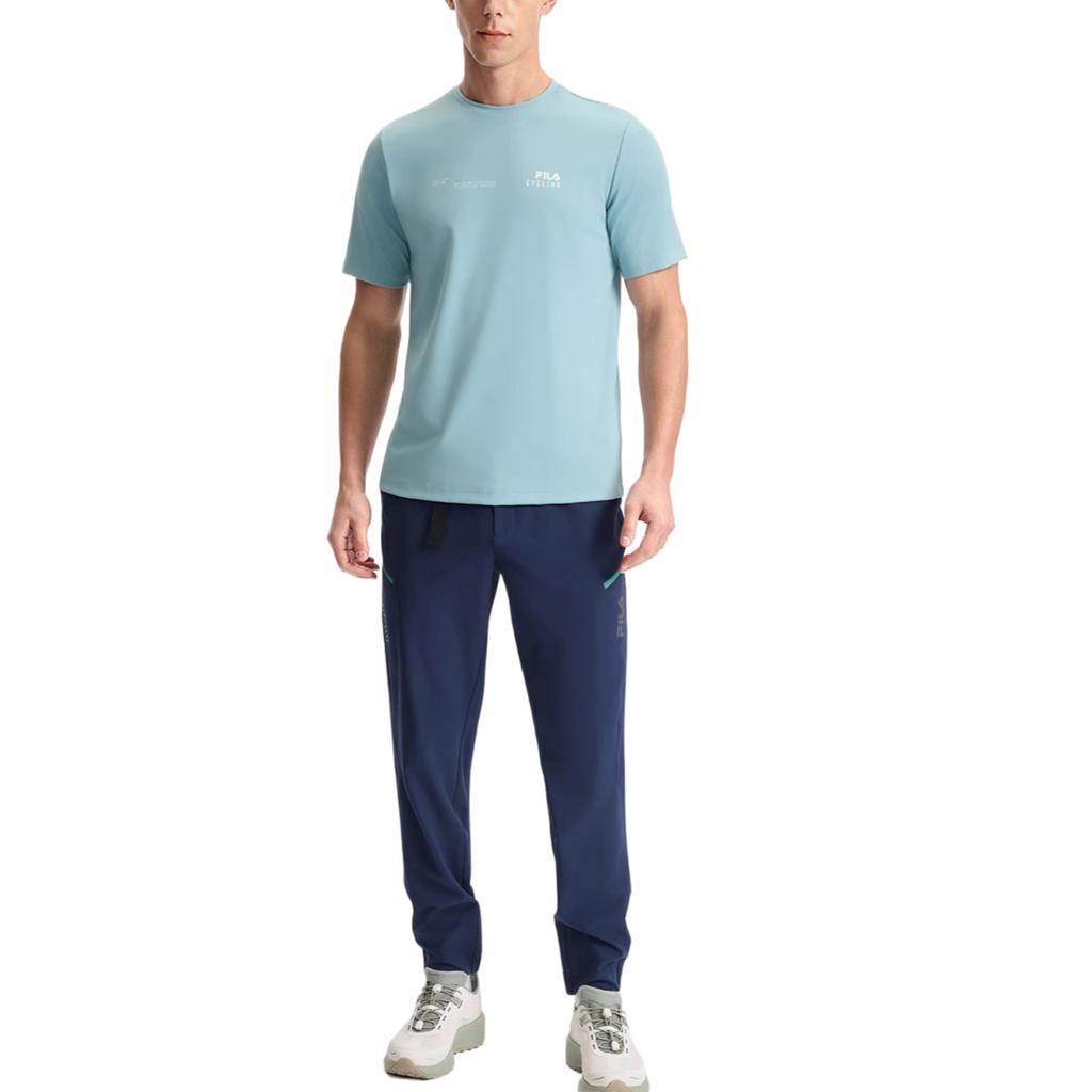 FILA Cycling Casual Solid Color Letter Short Sleeve T-Shirt Men Tops Stone-Blue A11M528108F-LB