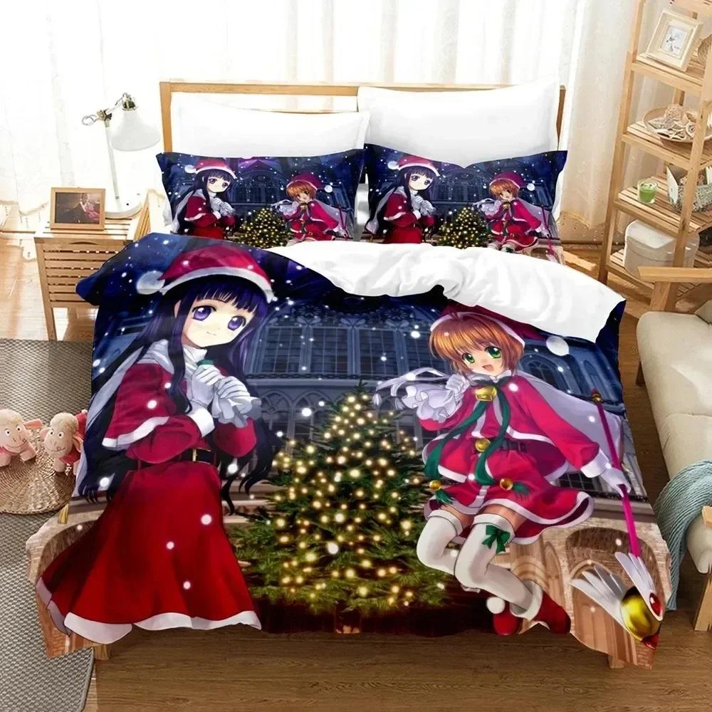 Комплект постельного белья с 3D-принтом Аниме Card Captor Sakura Односпальный Полуторный Двуспальный Квинсайз Кингсайз Калифорнийский Кингсайз Комплект постельного белья