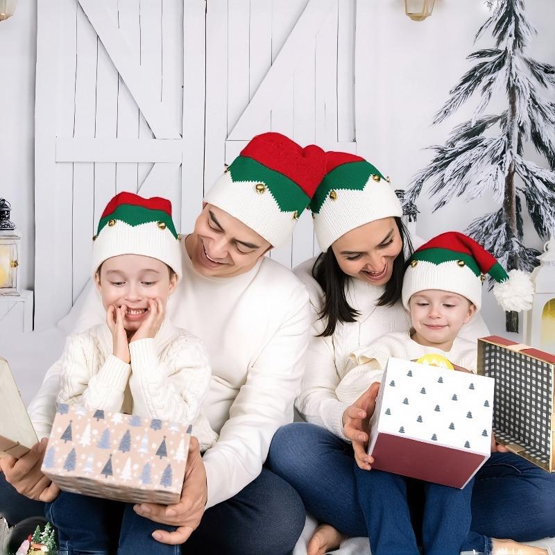 Новая вязаная рождественская шапка зимняя мужская и женская с колокольчиками и помпоном, шапка для праздничной вечеринки для родителей и детей, шерстяная шапка