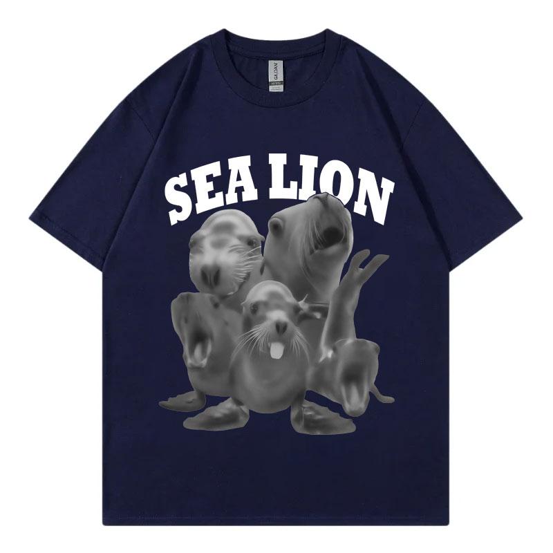 Funny Sea Lion Meme Tshirt Unisex Women Fashion Vintage Short Sleeve Tshirts High Quality Cotton Oversized T Shirts Streetwear