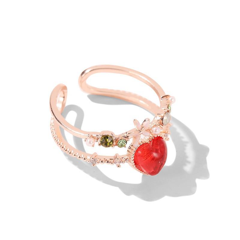 Кольцо с цирконом в виде цветка любви в два слоя - Регулируемое, Роскошный японский и корейский дизайн