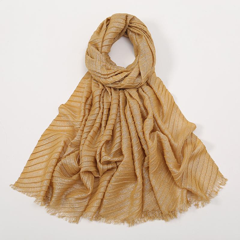 Однотонная люрексовая блестящая мерцающая мятая шаль-шарф женский классический дизайн блестящая повязка на голову обертывание однотонные шарфы с кисточками мусульманский хиджаб
