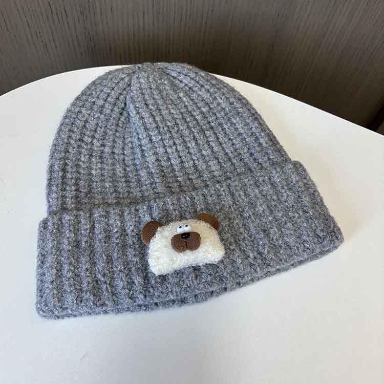 Ji Cute Bear Knitted Hat Women'S Macaron Color Warm Wool Hat Parent-Child Pullover Hat