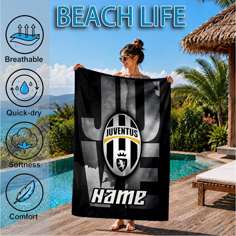 Custom Name Beach Towel Juventus Emblem Microfiber Beach Towel, Lightweight for Summer Travel, Swimming Pool Fan Birthday Gift