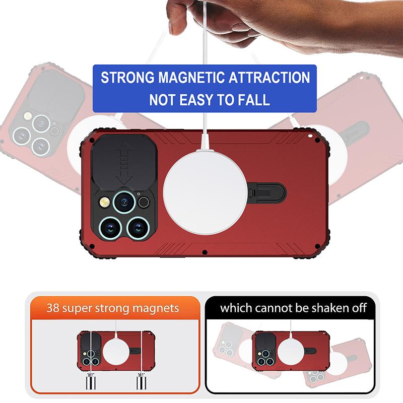 Для iPhone 15 Pro Max 15 Plus чехол для телефона с тремя защитными линзами, магнитным кронштейном, металлическим чехлом для защиты от ударов и износа