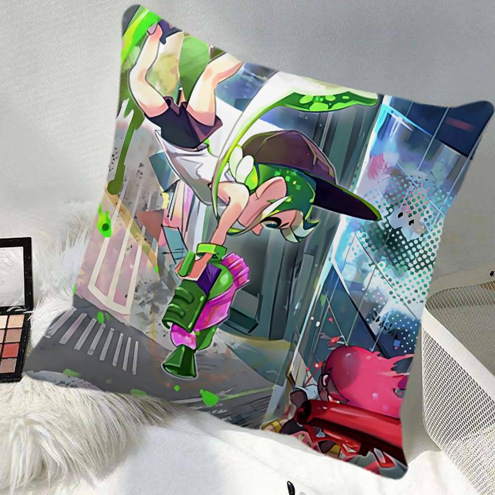 SSplatoon Video Game Splatoon Pillow Case Square Pillow Bedroom Sofa Leisure Comfort Cushion Car Home Decoration