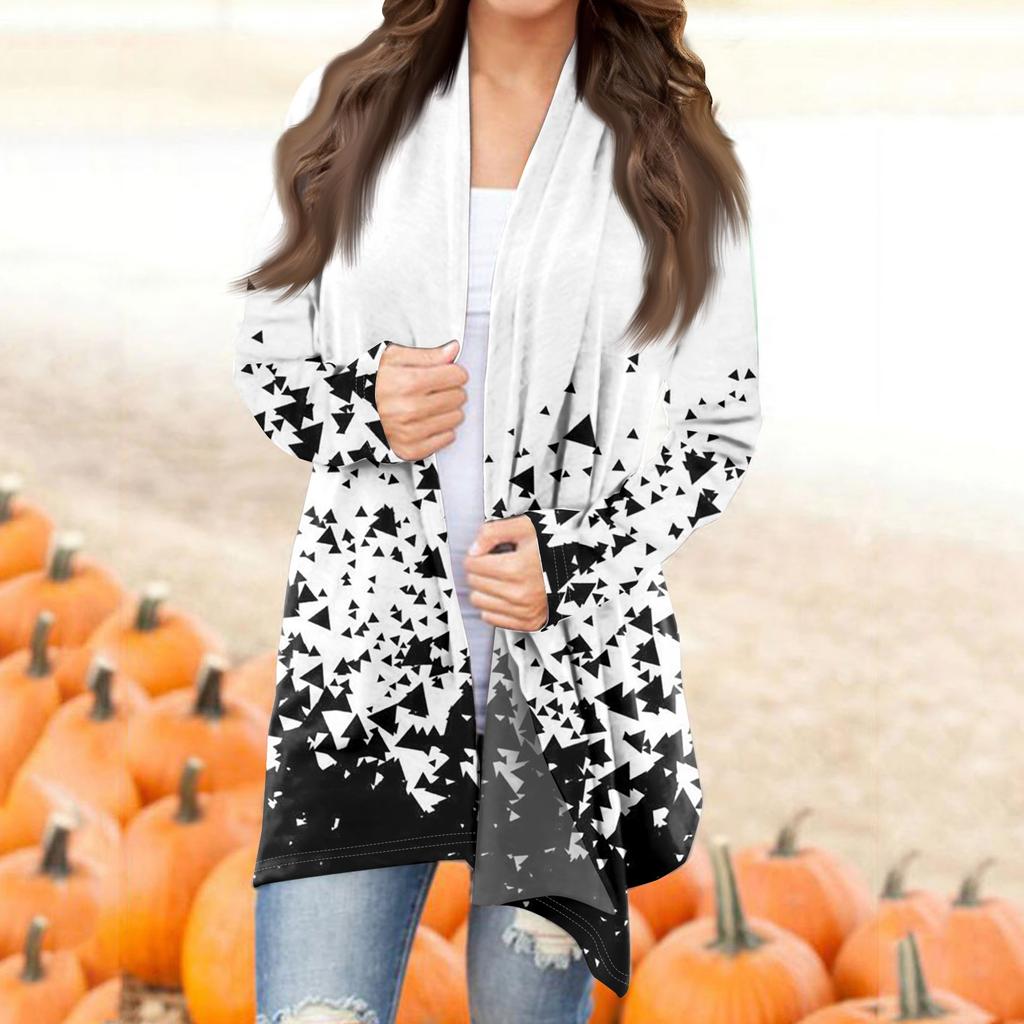 Женская модная повседневная куртка-кардиган средней длины с принтом