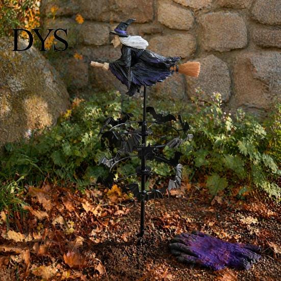 Spooky Seasonal Yard Accents Witch Garden Wind Spinner, Halloween Resin Statue Stake, Bats Weather Resistant Lawn Art And Spinner for Outdoor Pathway