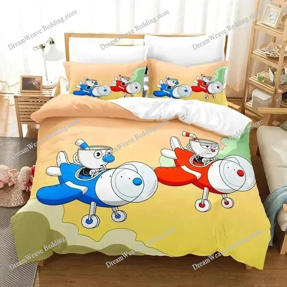 Cartoon Mugman Cuphead Bedding Set Polyester Quilt Cover Pillowcase Comforter King Queen Size Boys Adult  Duvet Cover Bed Set