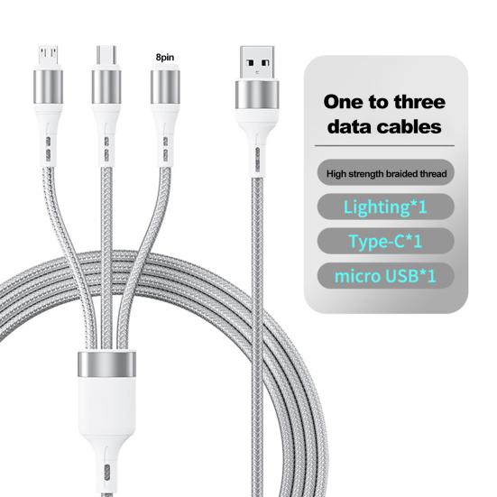 Зарядный шнур с защитой от помех и вилкой Многофункциональное воспроизведение Стабильная выходная зарядка 6А Быстрая плетеная зарядка через USB 3-в-1