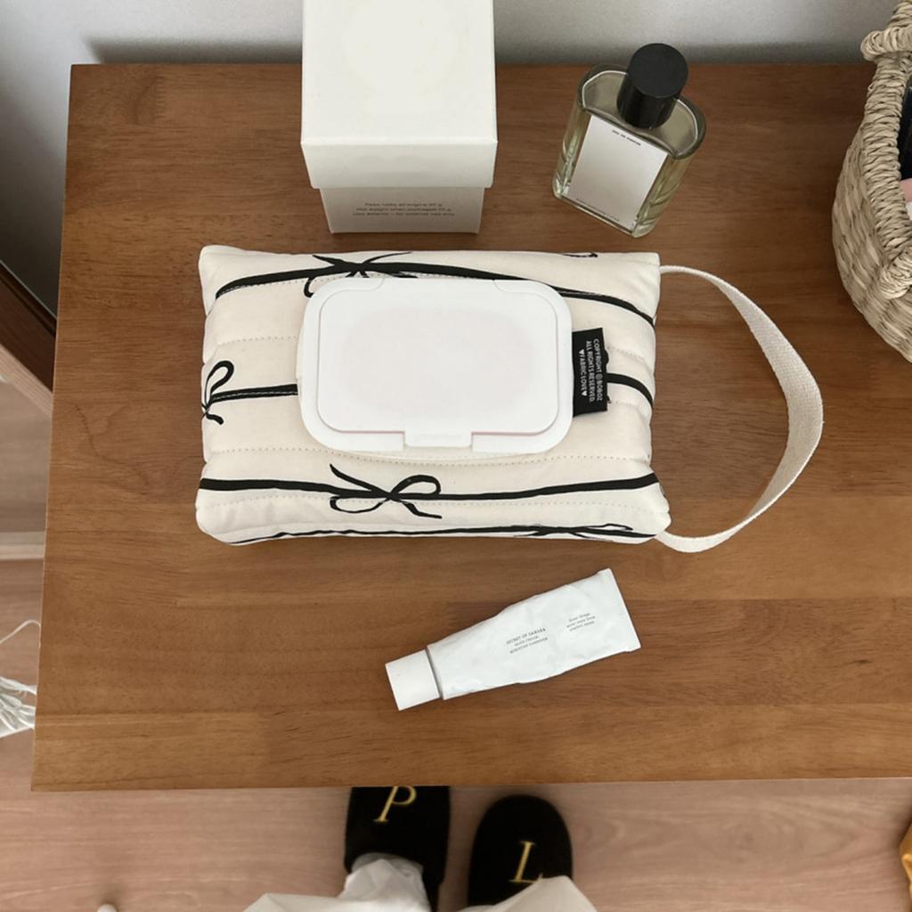 Прочный хлопковый набор для хранения влажных салфеток, стеганый бант с полосками, мягкий держатель для салфеток для путешествий для мам, которые всегда в пути