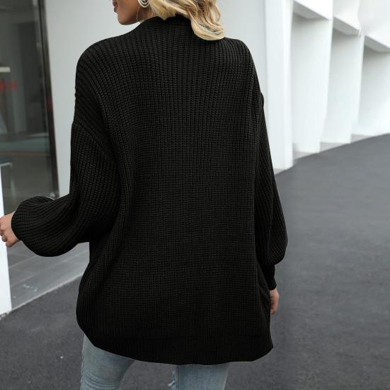 Женский вязаный кардиган-фонарик с длинным рукавом и открытой передней частью, свитер средней длины, пальто, однотонный свободный крой, верхняя одежда для вязания