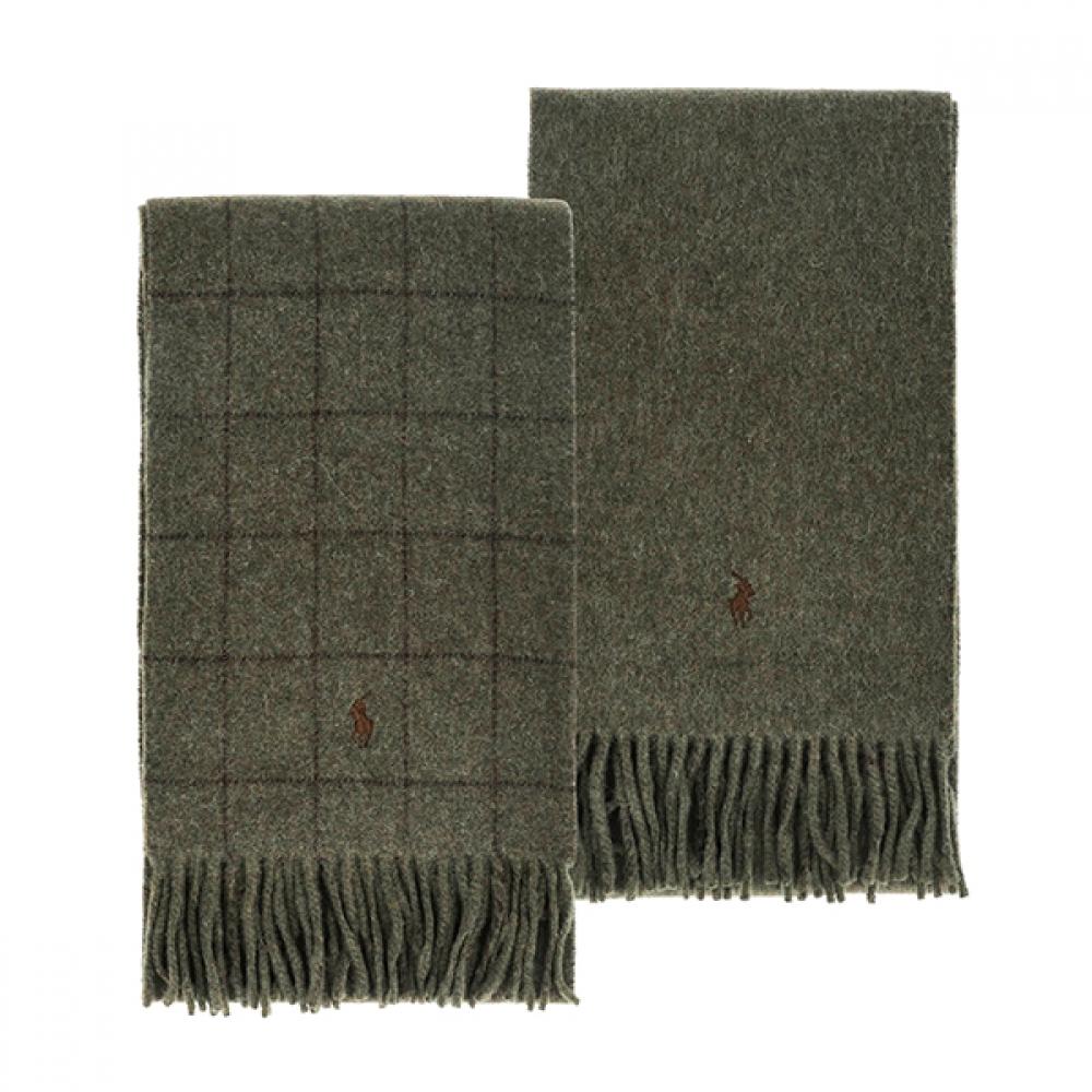 Polo Ralph Lauren Pc0743 350 Pony Windowpane Plaid Check Reversible Fringe Muffler