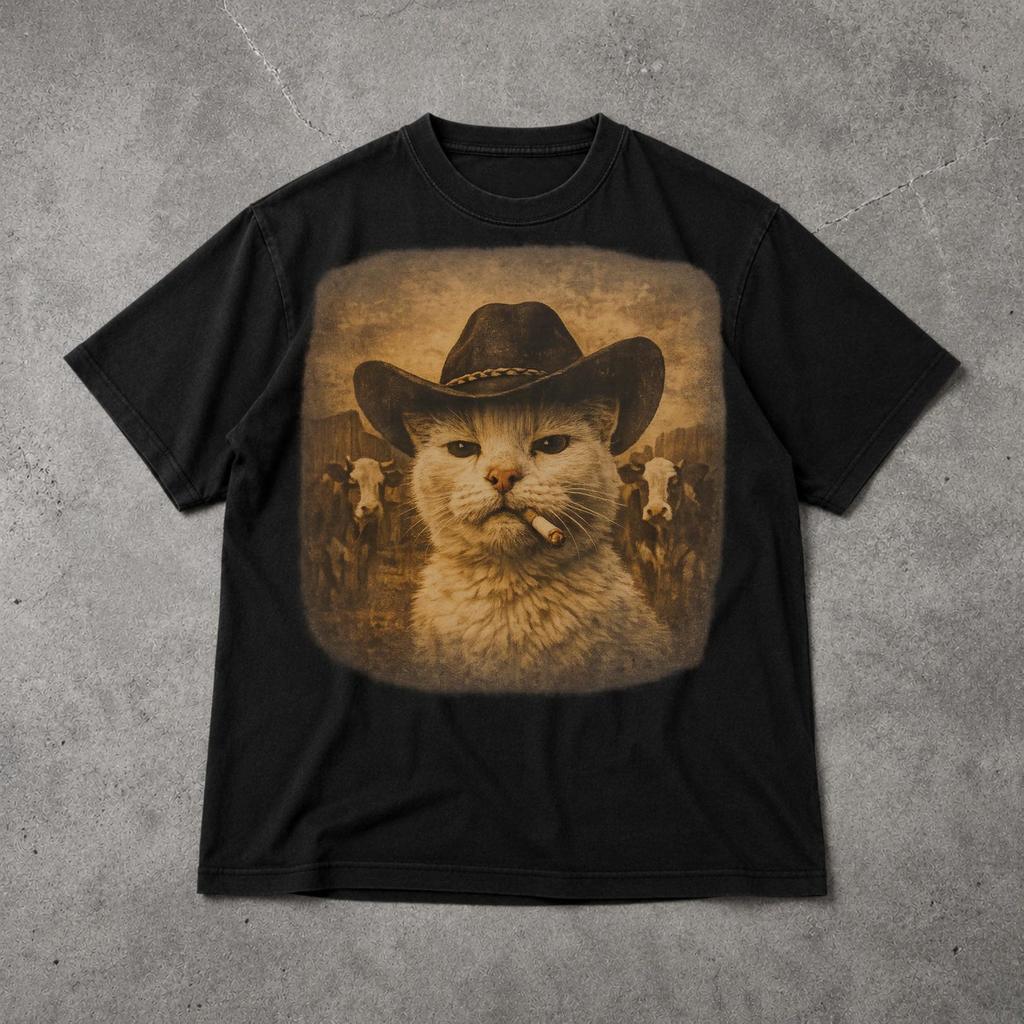 Funny Cowboy Cat T Shirt, Western Cat Meme Graphic Tee, Cat Lover Gift, Weird Cowboy Shirt For Her
