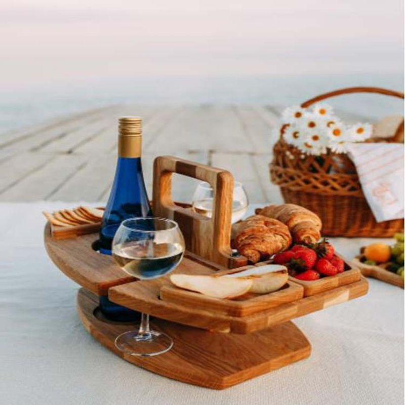 Tables Wooden Picnic Table With Glass Holder Round Foldable Desk Wine Glass Rack