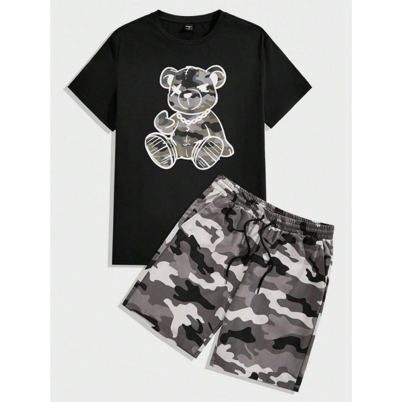 Летние повседневные мужские шорты с 3D черно-белым принтом, мужские футболки и шорты, комплект, городская уличная мужская мода, короткие рукава