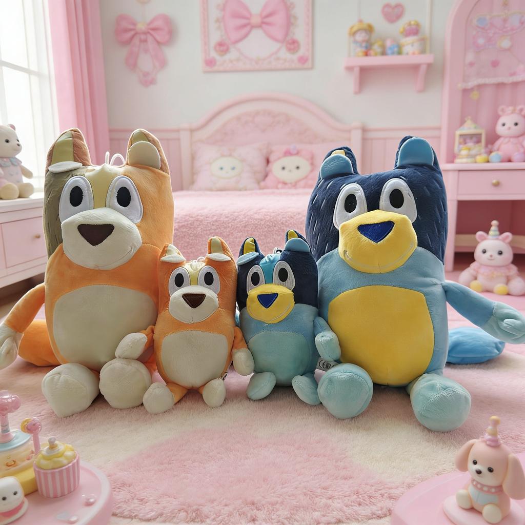1-4Pcs Hot Blueyed Dog Bingo Family 15-28Cm Plush Toy Cartoon Dog Soft Stuffed Animals Dolls Birthday Gifts Family Blue