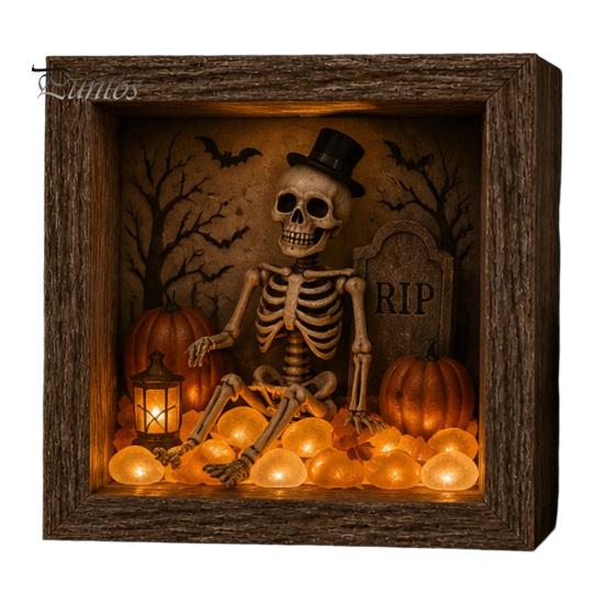 Ручная работа, Декор комнаты на Хэллоуин, Набор для создания DIY Shadow Box (Световая коробка), Ночник, Деревянная рама 8,5 дюймов, Набор для творчества со светодиодами, Светящиеся морские акриловые камни, Светящийся