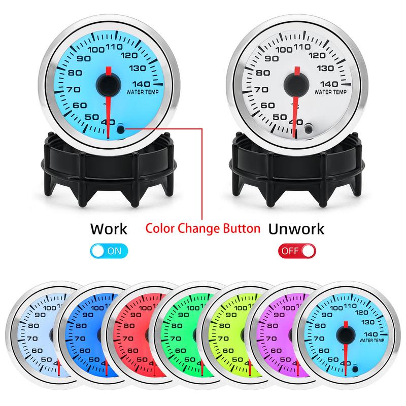 52mm Car Water Temperature Gauge + 10mm Water Temp Sensor 7 Colors Backlight 40~140 Celsius Water Temp Meter Thermometer