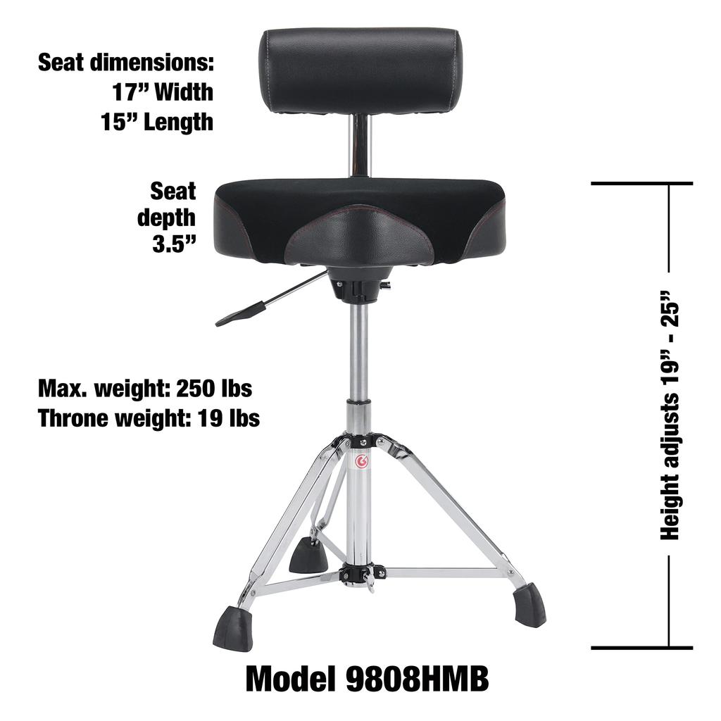 GIBRALTAR Drum Stool Drum Stool 9000 Series Moto Saddle with Backrest Hydraulic 9608HMB Vinyl Quick Double Strut Super Foot Rubber (Diameter 48cm,