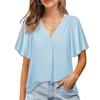 2023 Summer Flare Short Sleeve Chiffon Blouse Woman Loose Elegant V-neck Shirt For Women Fashion Lady Tops Casual Blouses 24905