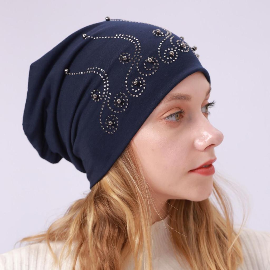 Женский весенне-осенний двухслойный хлопковый пуловер с жемчугом, теплый пуловер с тонким ворсом, теплая лунная шапка