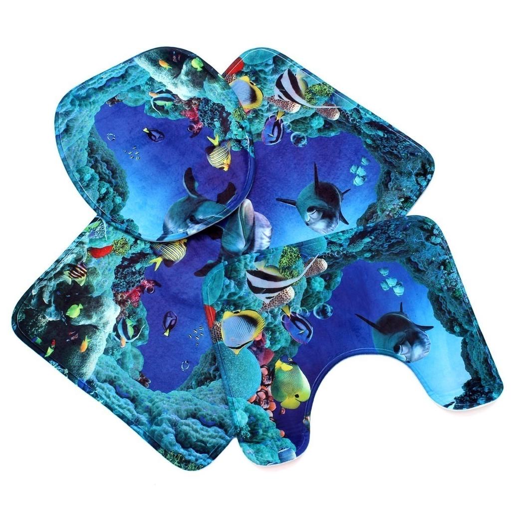 New Fashion 4Pcs/Set Shower Curtain Bathroom Waterproof Floor Rug Lid Toilet Cover Bath Mat Set