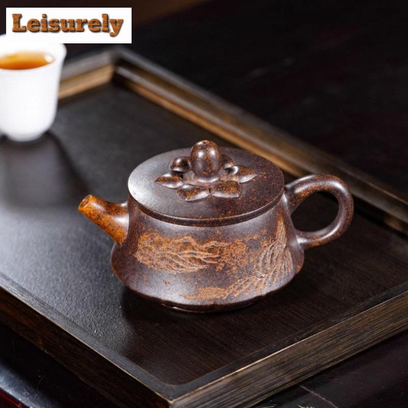 220 мл чайники из фиолетовой глины Исин, ручная работа, ландшафтный горшок, сырая руда, высокотемпературный дровяной чайник, глиняный чайник с фильтром, чайный набор «Цзыша»
