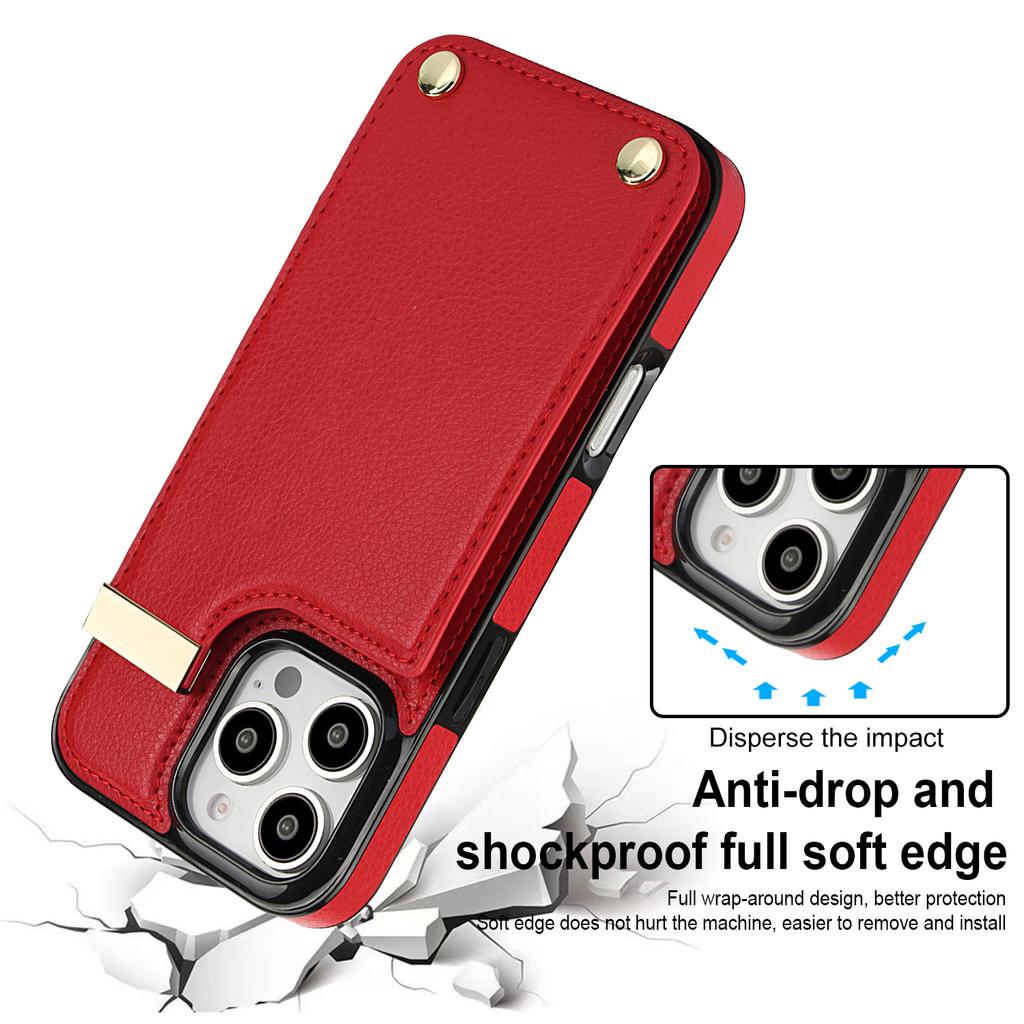 For iPhone 16 Pro Case TPU+PU Leather Hardware Decor Phone Cover with Card Holder