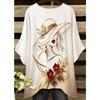 Elegant gold line female pattern women's large size short-sleeved T-shirt, irregular hem design