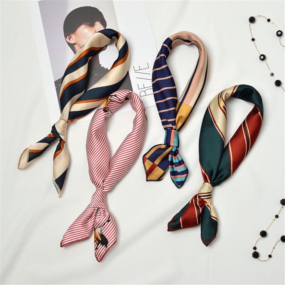Fashion Small Vintage Elegant Hair Tie Band Silk Feel Satin Head Neck Square Scarf