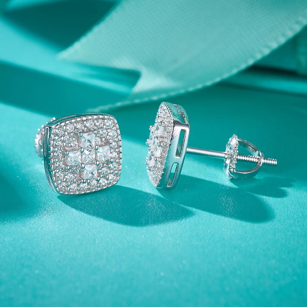 925 Sterling Silver Square Moissanite Earrings Silver 925 Unique Stud Earrings for Women