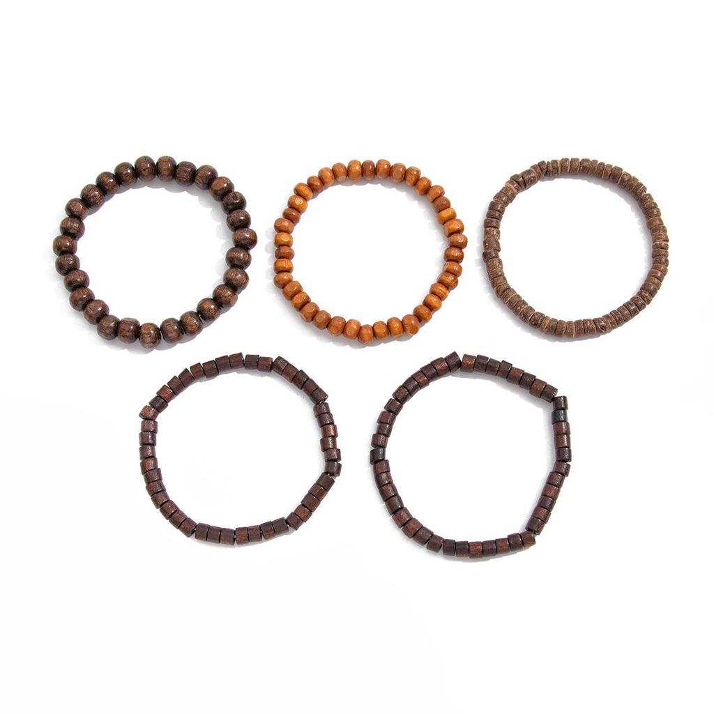 Набор из ретро-неправильных деревянных бусин и геометрического акрилового браслета