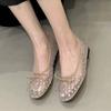 Fashion Bling Rhinestone Mesh Ballet Flats for Women Fashion Round Toe Bowknot Breathable Mary Jane Shoes Elegant Dress Flat Sandals