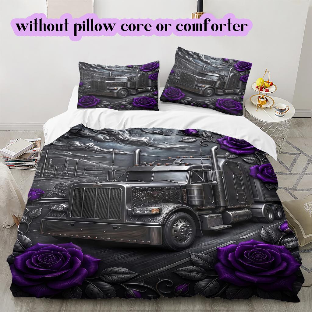 Purple Rose Gothic Pattern Bedding Quilt Set Quilt Cover Pillowcase Home Decoration Birthday Gift (1 * duvet cover + 2 * pillowcase, without core)