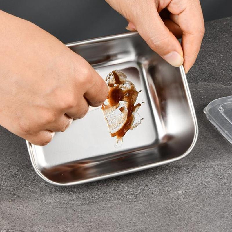 Контейнер для хранения продуктов в холодильнике из нержавеющей стали с пластиковой крышкой. Контейнер для сохранения свежести продуктов. Ланч-бокс для пикника.